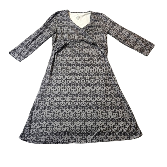 Prana Faux Wrap Ikat Print Dress – Grey/Dark Grey, Size L - Picture 3 of 8